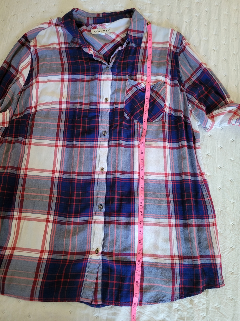 Ava & Viv Red, Blue and White Plaid Button-Down Shirt - Picture 6 of 11